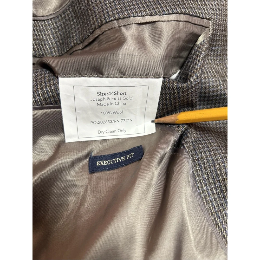 Joseph Feiss 44S Executive Fit Brown Houndstooth Tweed Two Button Jacket